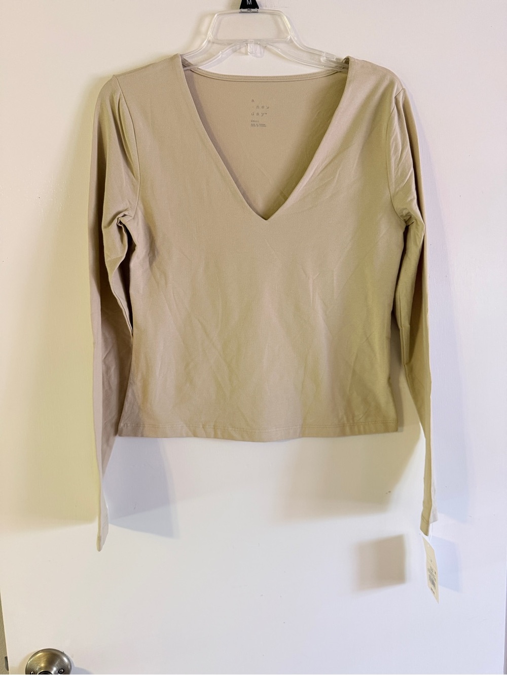 a new day Long-Sleeve V-Neck Top in Taupe